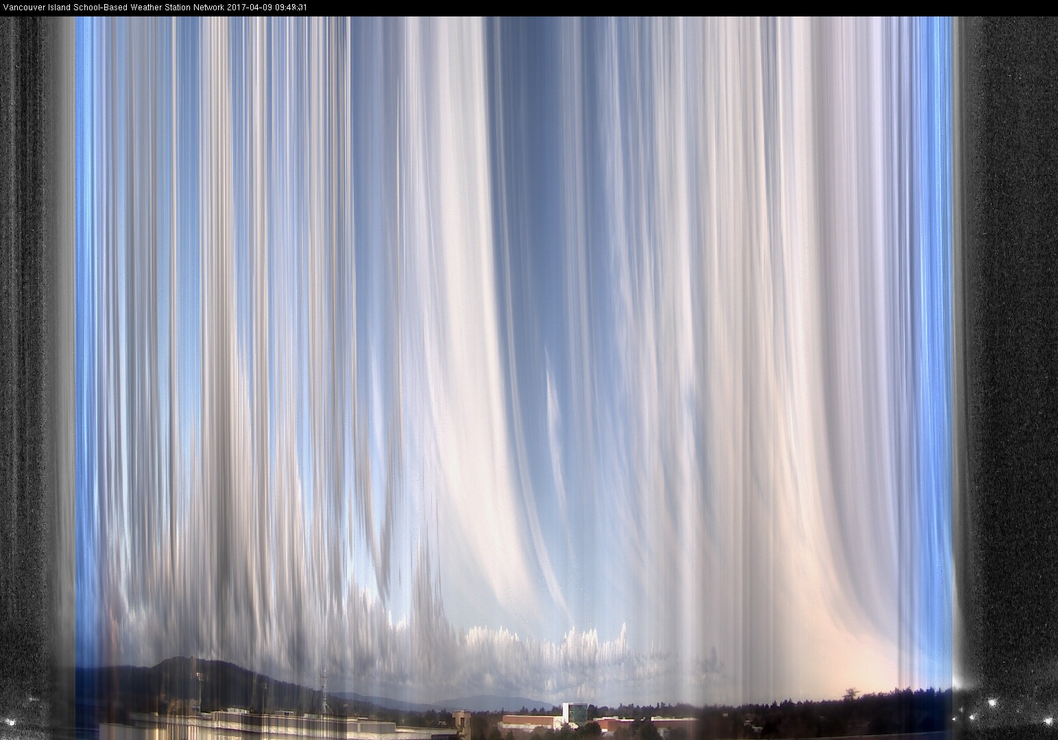 image of the sky seen from UVic, each column of pixels is a different minute, keogram