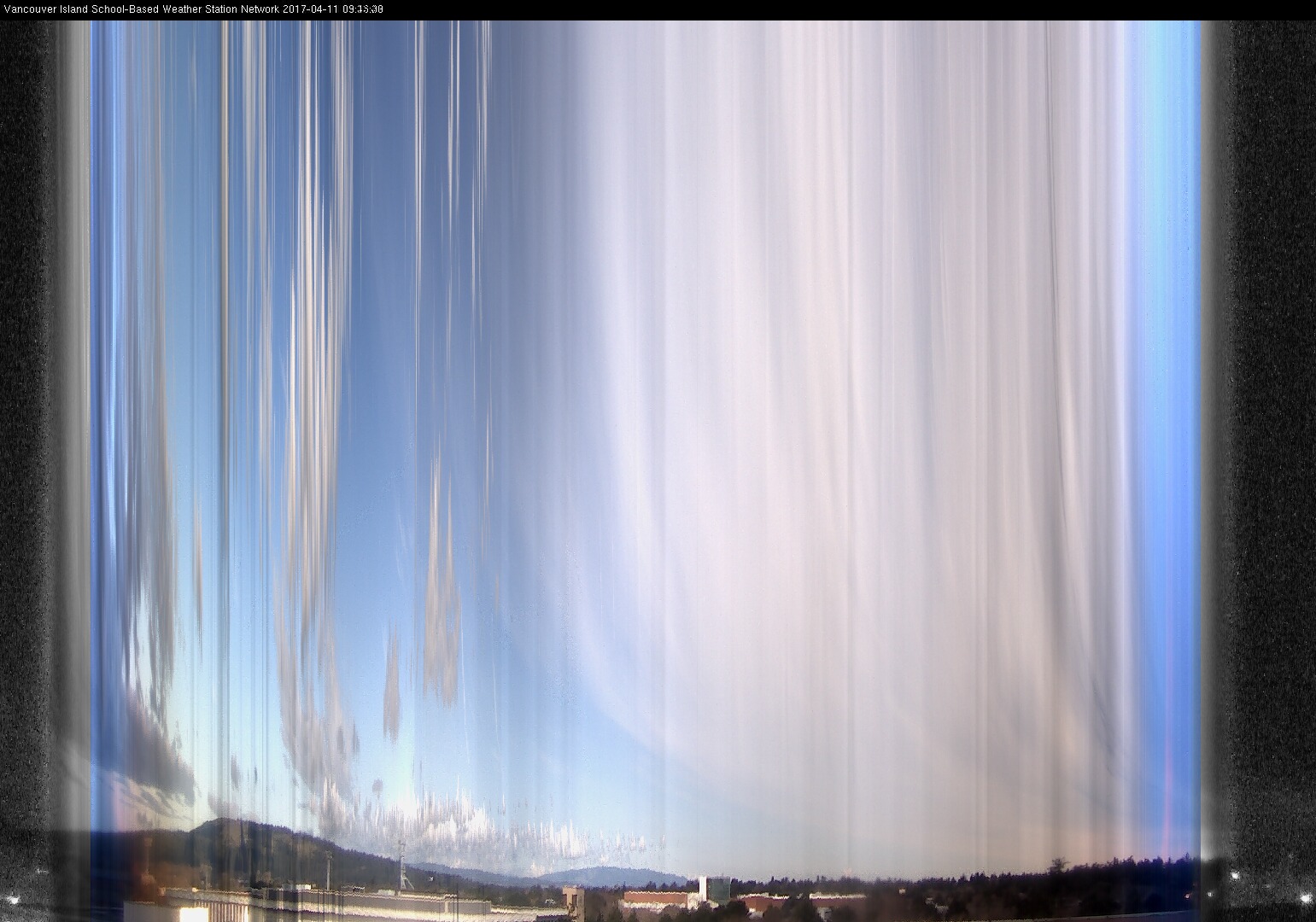image of the sky seen from UVic, each column of pixels is a different minute, keogram