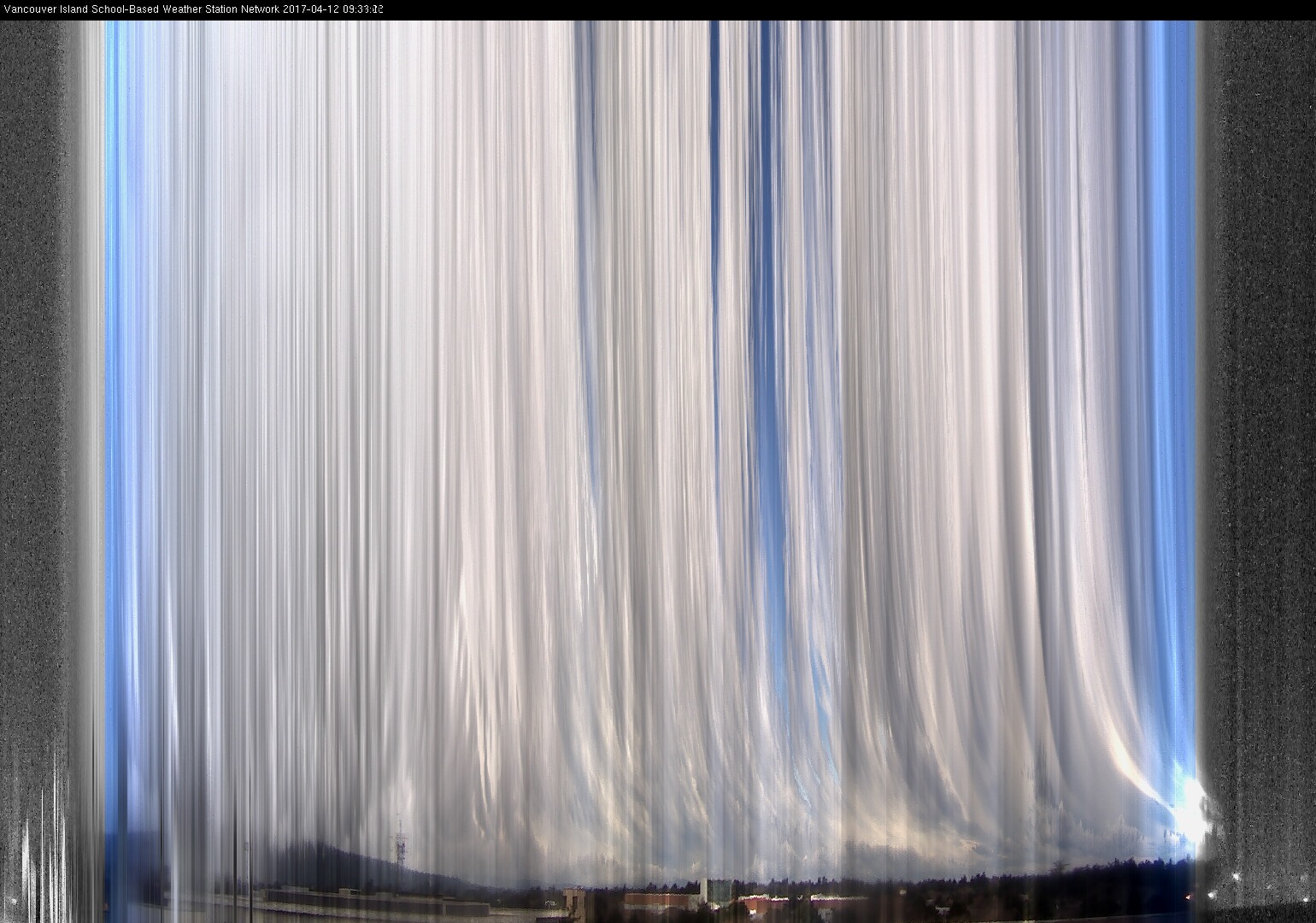 image of the sky seen from UVic, each column of pixels is a different minute, keogram