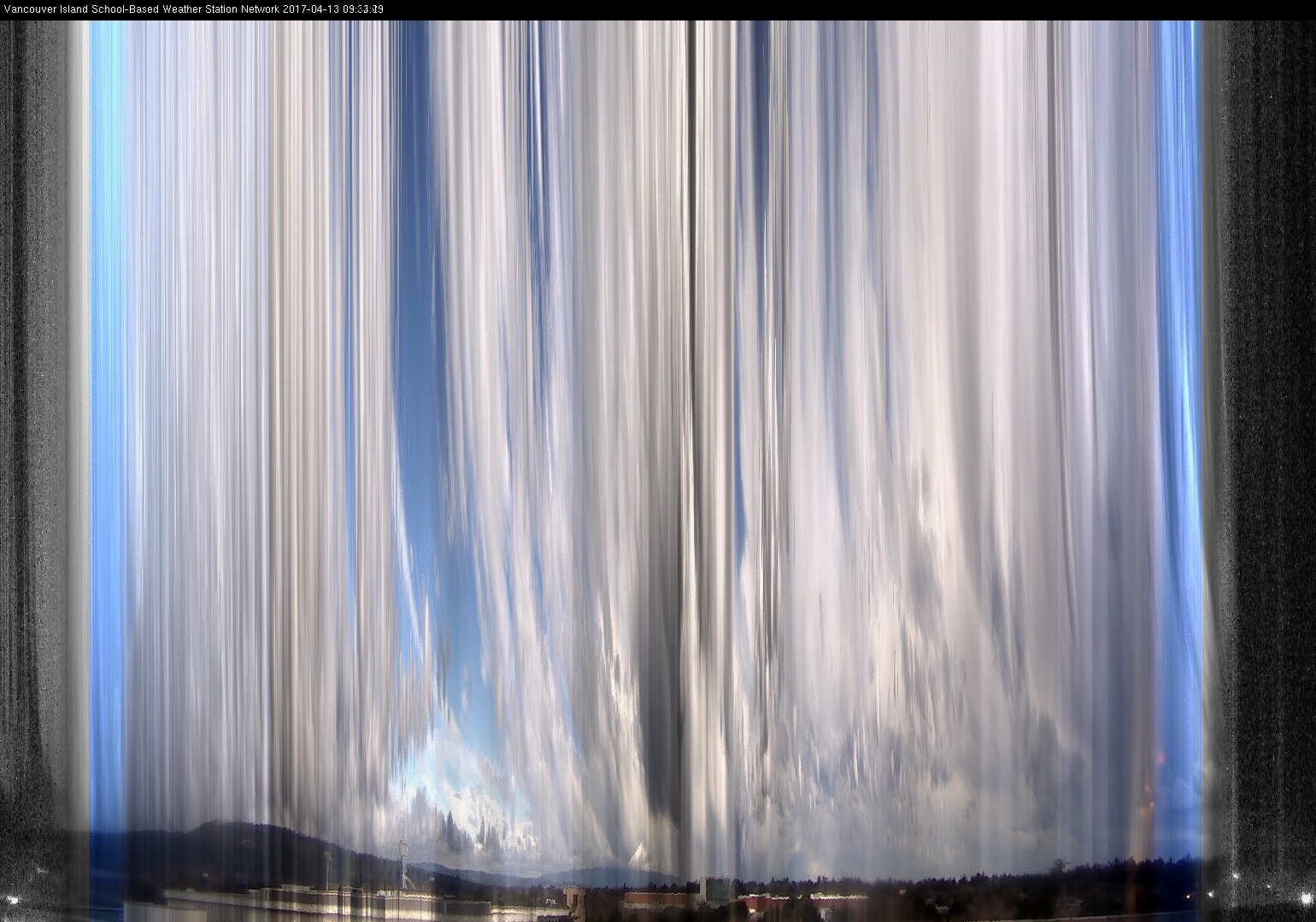 image of the sky seen from UVic, each column of pixels is a different minute, keogram
