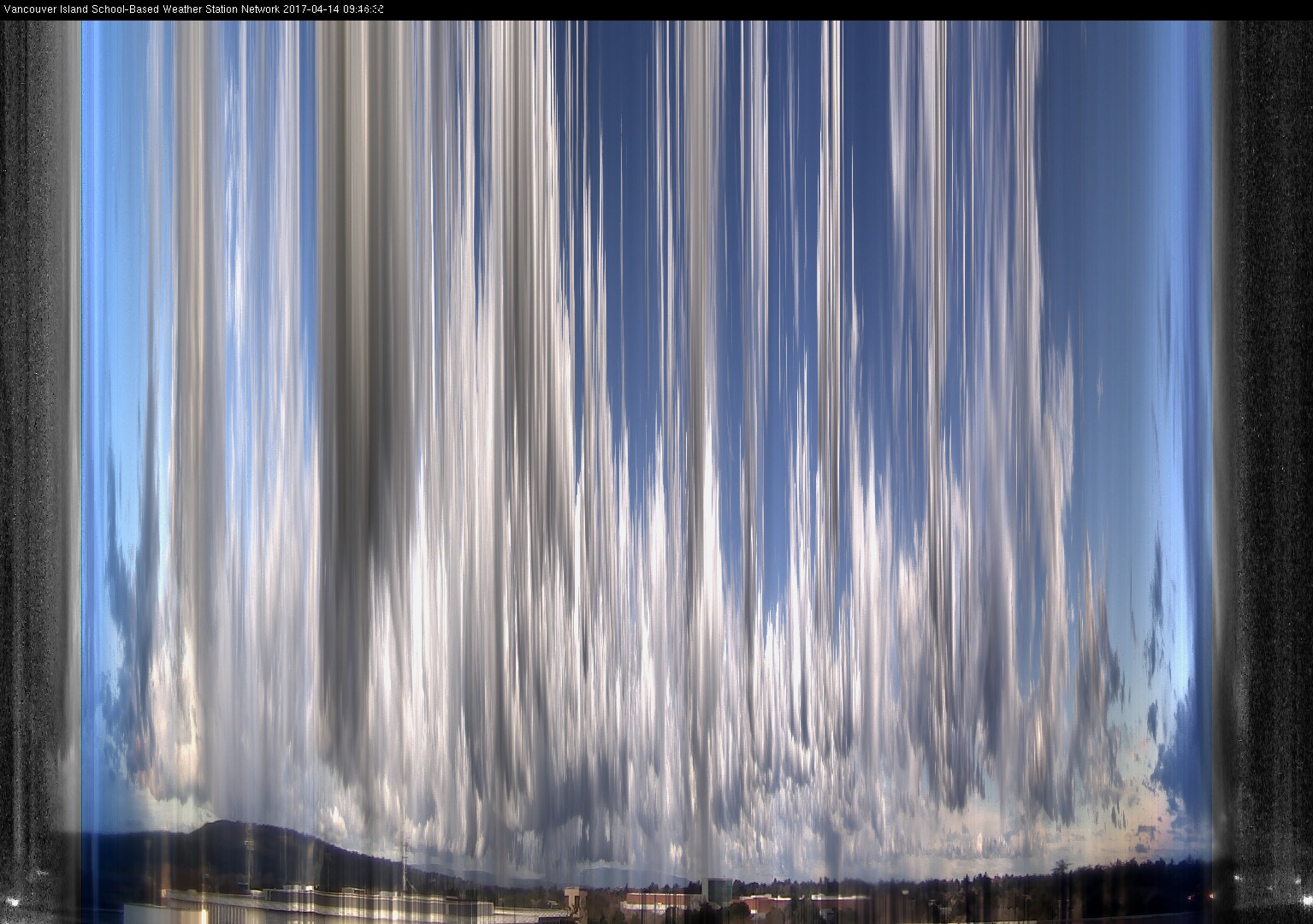 image of the sky seen from UVic, each column of pixels is a different minute, keogram