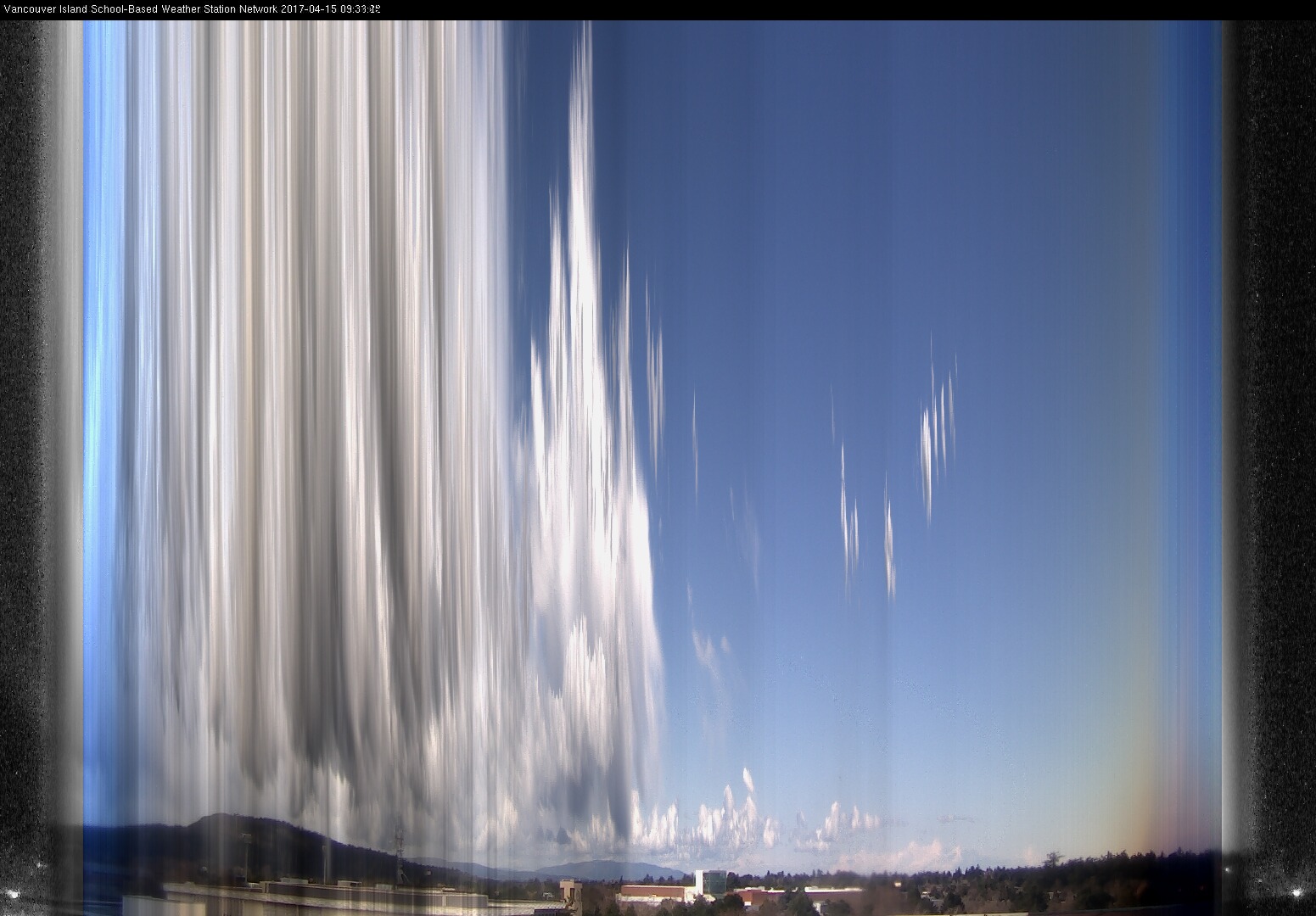 image of the sky seen from UVic, each column of pixels is a different minute, keogram