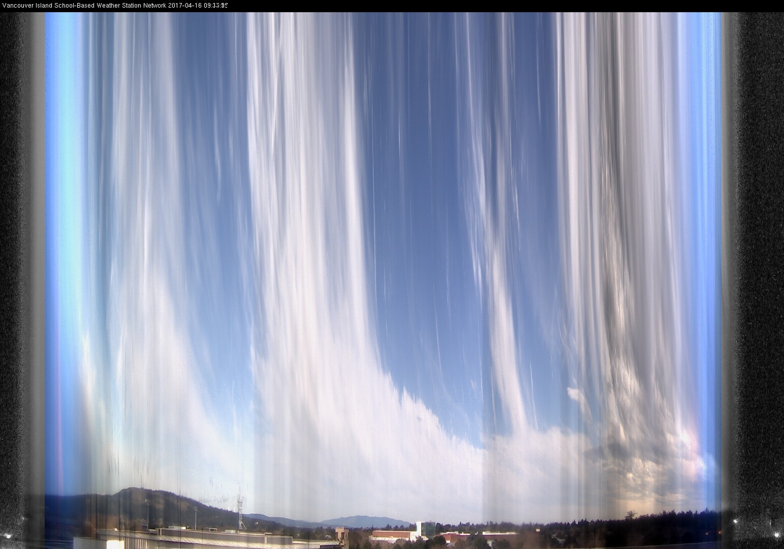 image of the sky seen from UVic, each column of pixels is a different minute, keogram
