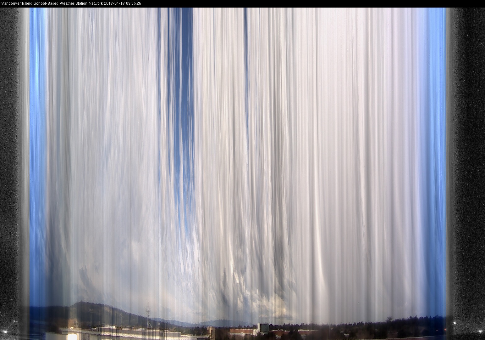 image of the sky seen from UVic, each column of pixels is a different minute, keogram