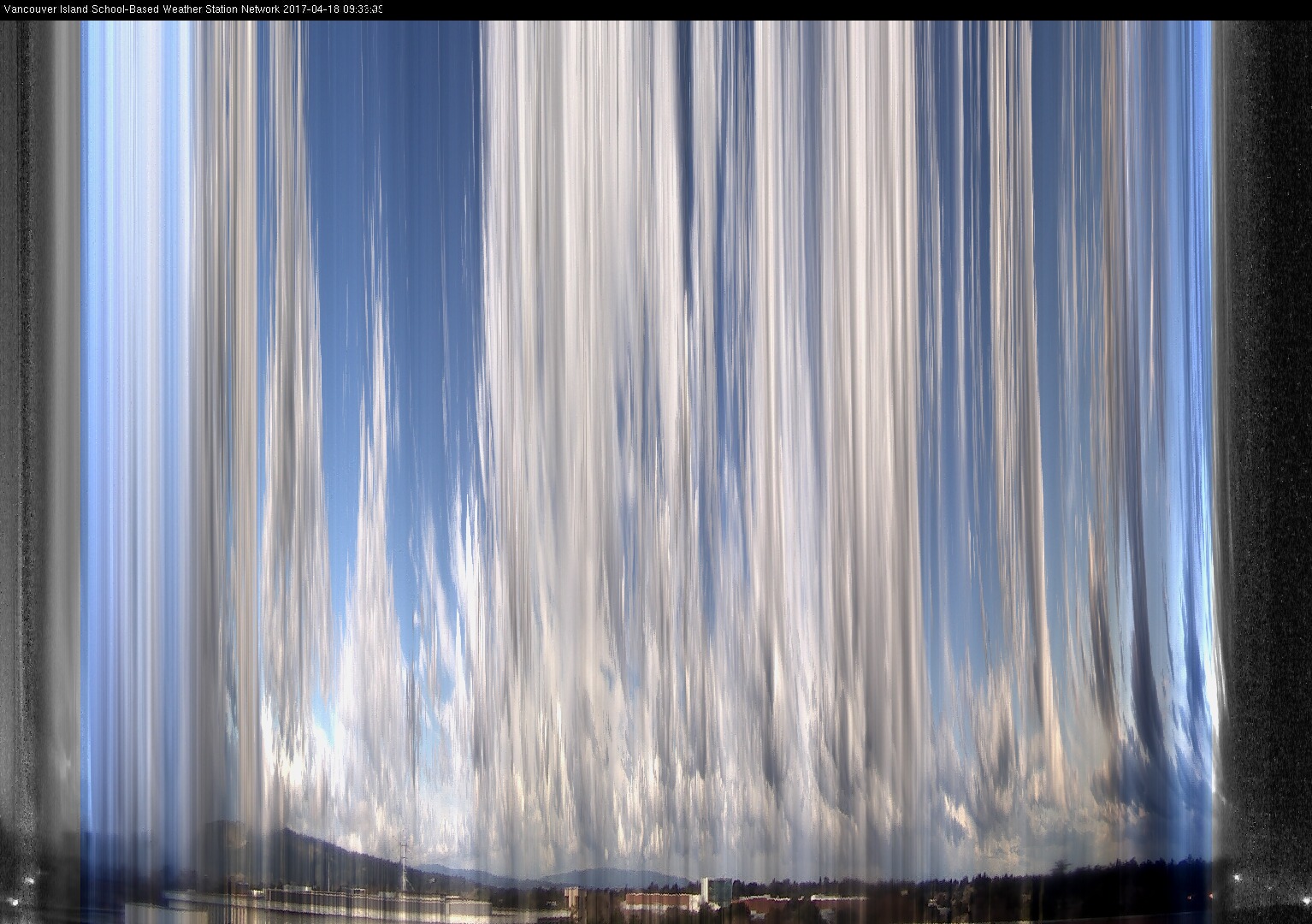 image of the sky seen from UVic, each column of pixels is a different minute, keogram
