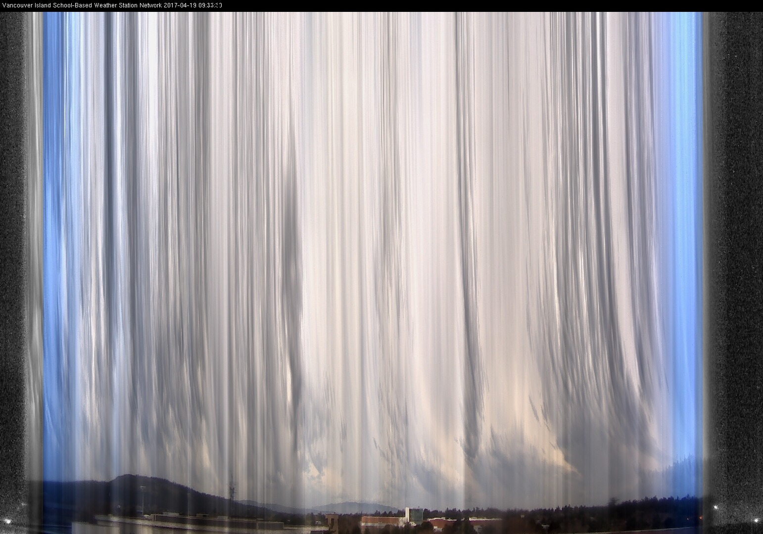 image of the sky seen from UVic, each column of pixels is a different minute, keogram