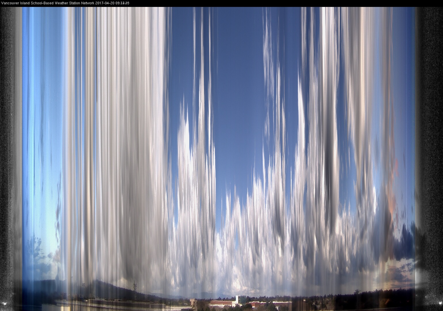 image of the sky seen from UVic, each column of pixels is a different minute, keogram