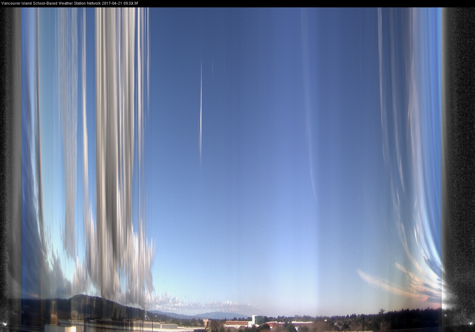 image of the sky seen from UVic, each column of pixels is a different minute, keogram