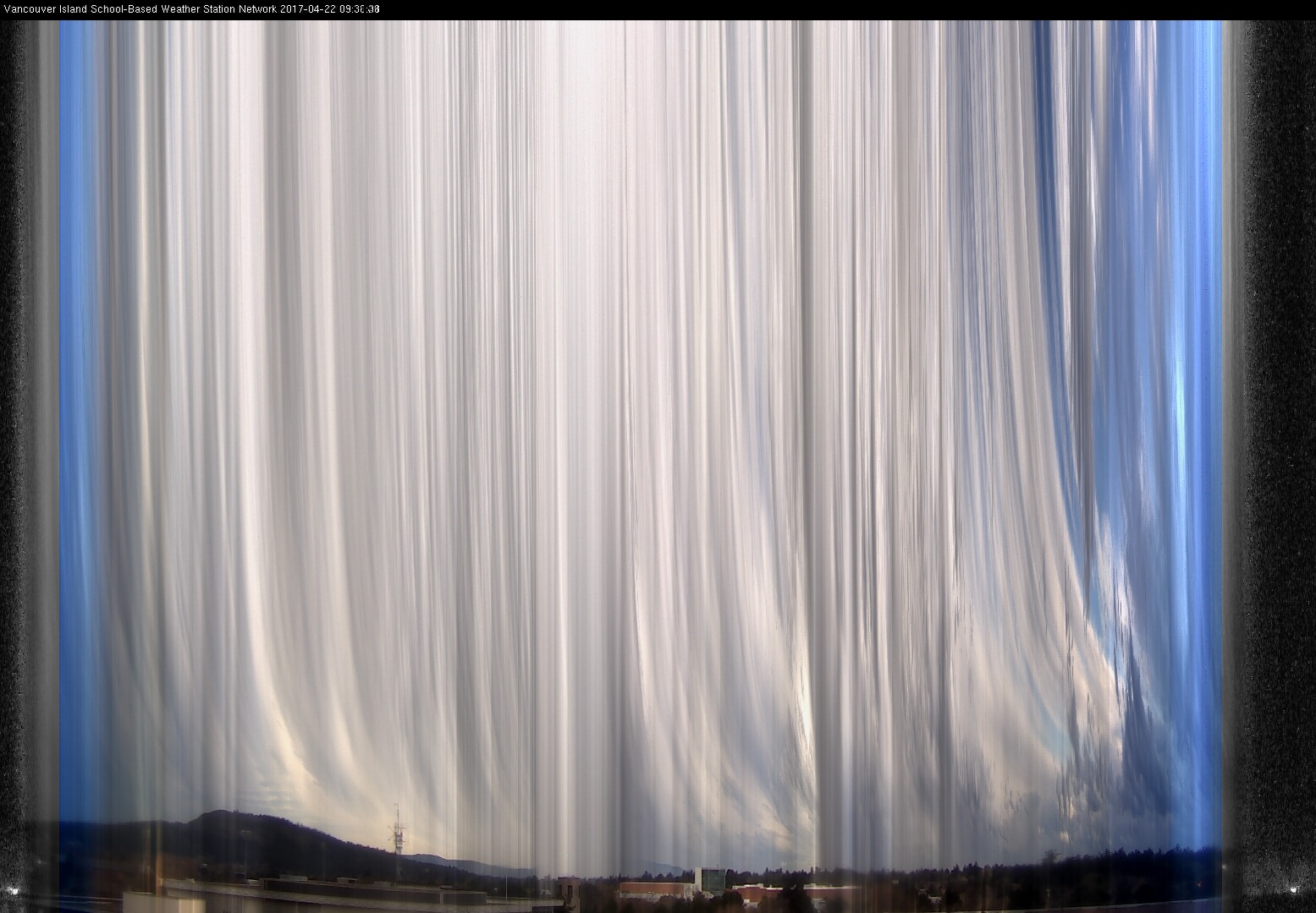 image of the sky seen from UVic, each column of pixels is a different minute, keogram