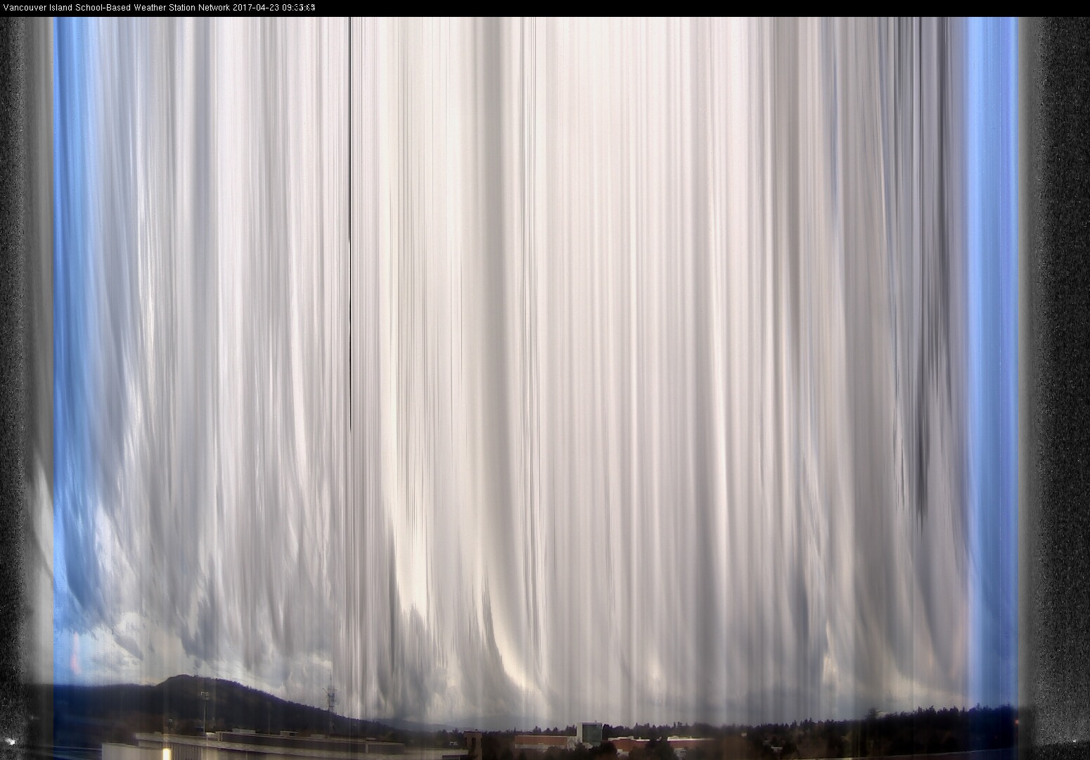 image of the sky seen from UVic, each column of pixels is a different minute, keogram