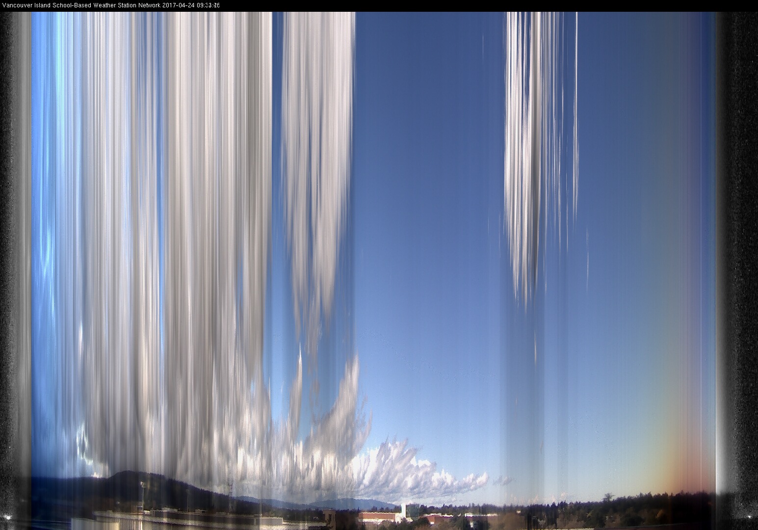 image of the sky seen from UVic, each column of pixels is a different minute, keogram