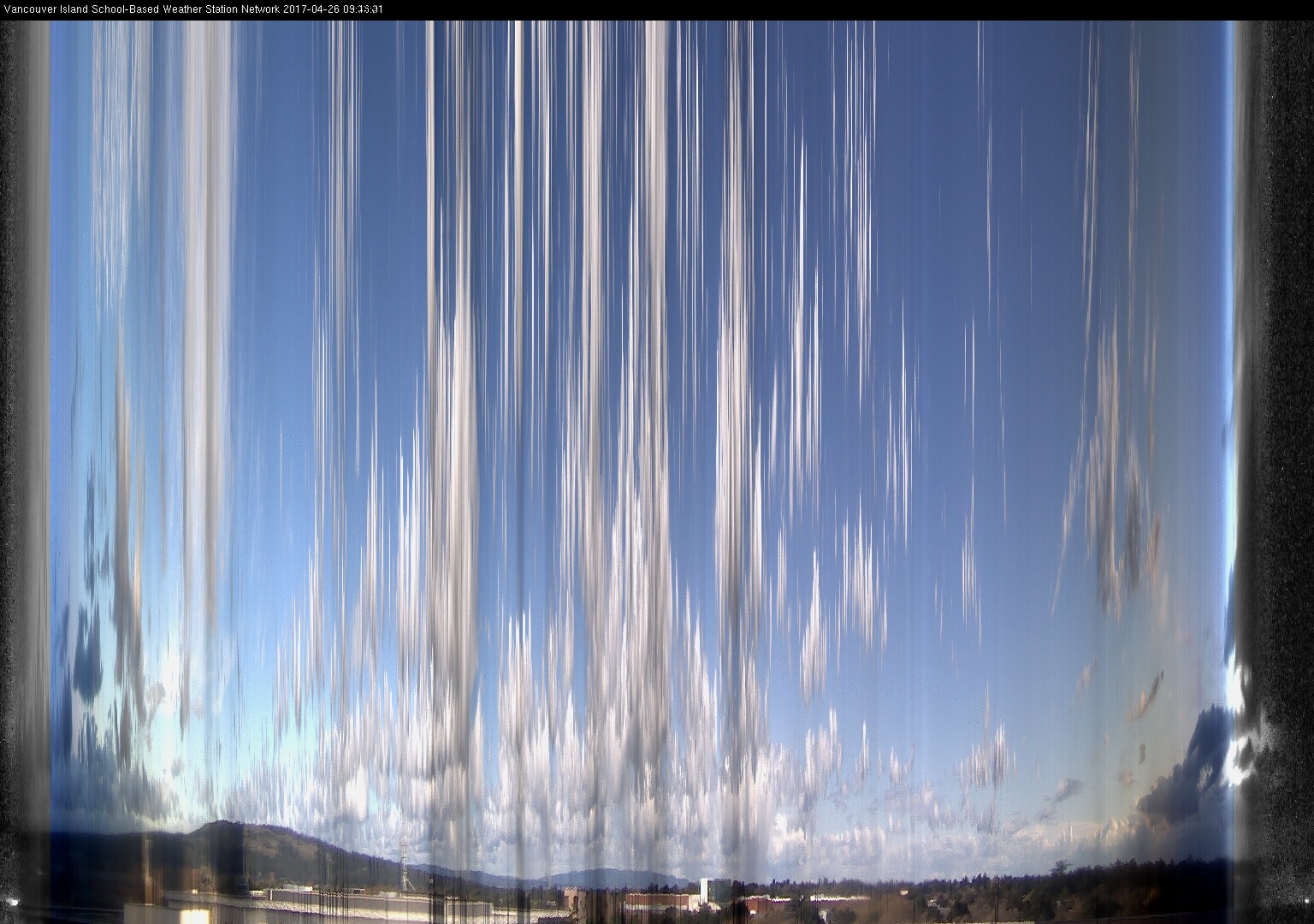 image of the sky seen from UVic, each column of pixels is a different minute, keogram