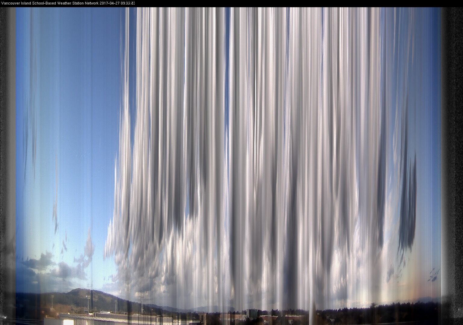 image of the sky seen from UVic, each column of pixels is a different minute, keogram