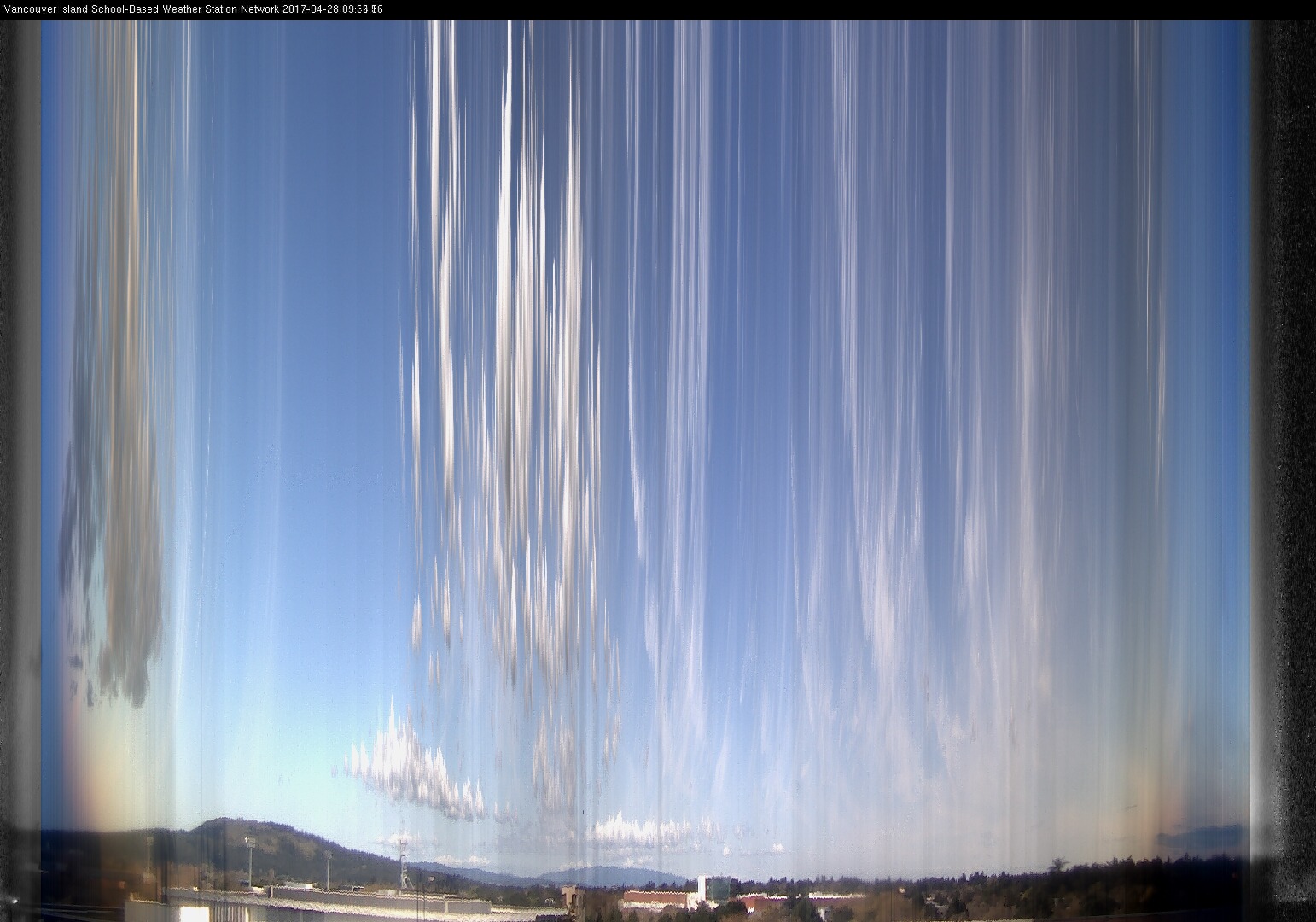 image of the sky seen from UVic, each column of pixels is a different minute, keogram
