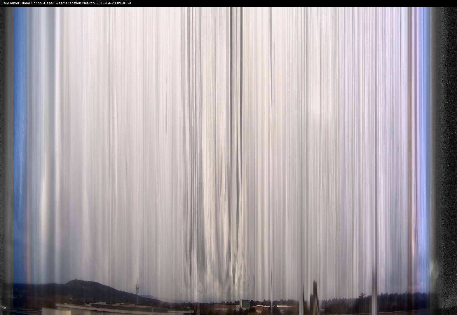image of the sky seen from UVic, each column of pixels is a different minute, keogram