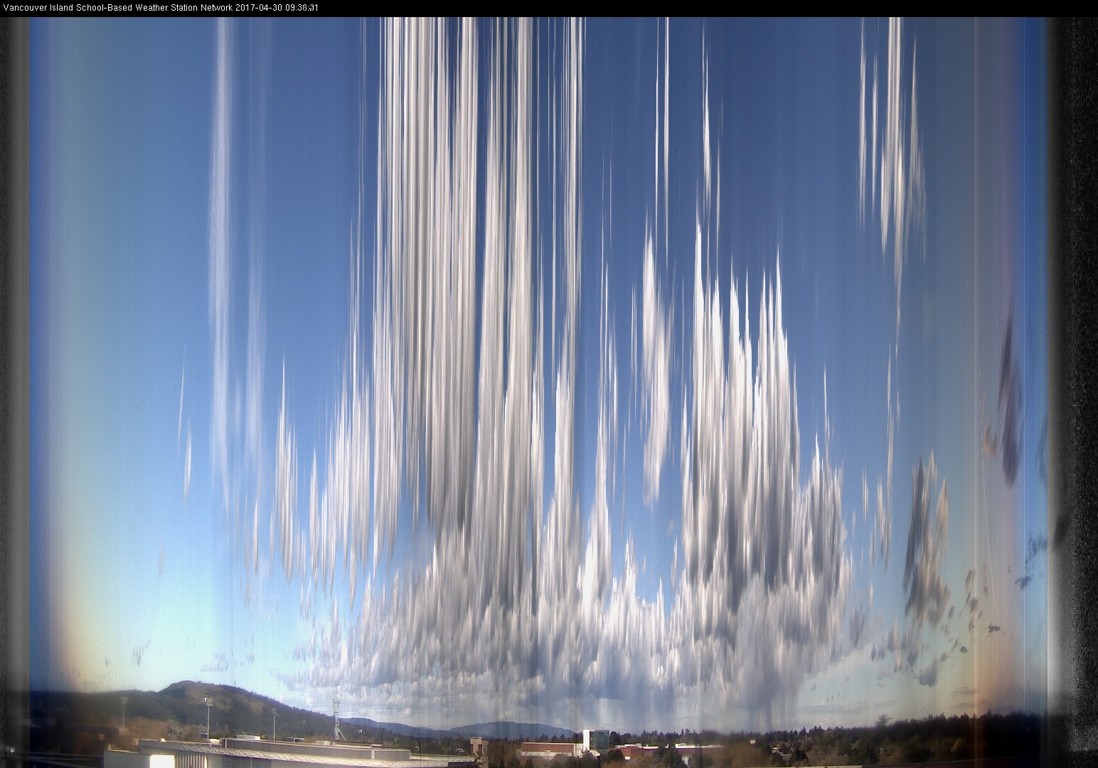 image of the sky seen from UVic, each column of pixels is a different minute, keogram