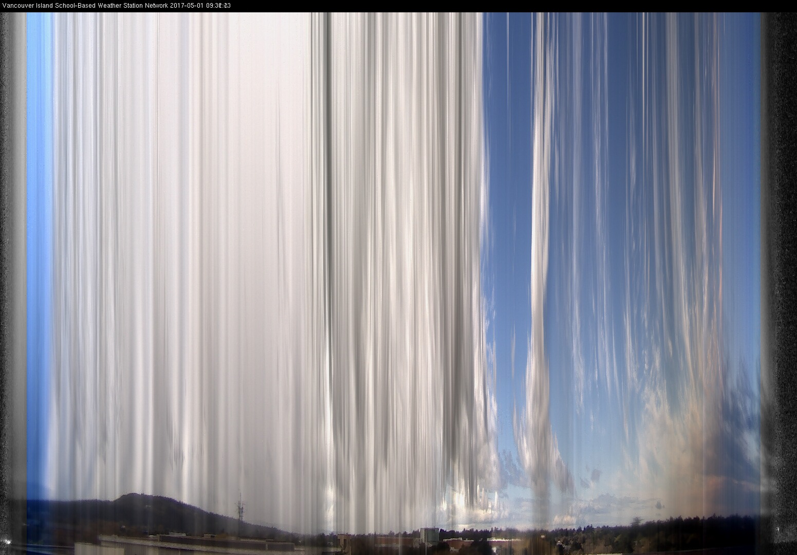 image of the sky seen from UVic, each column of pixels is a different minute, keogram