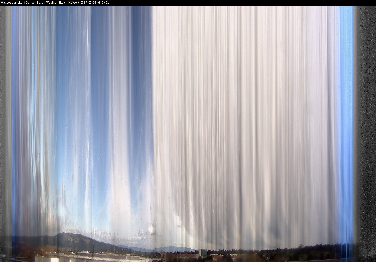 image of the sky seen from UVic, each column of pixels is a different minute, keogram