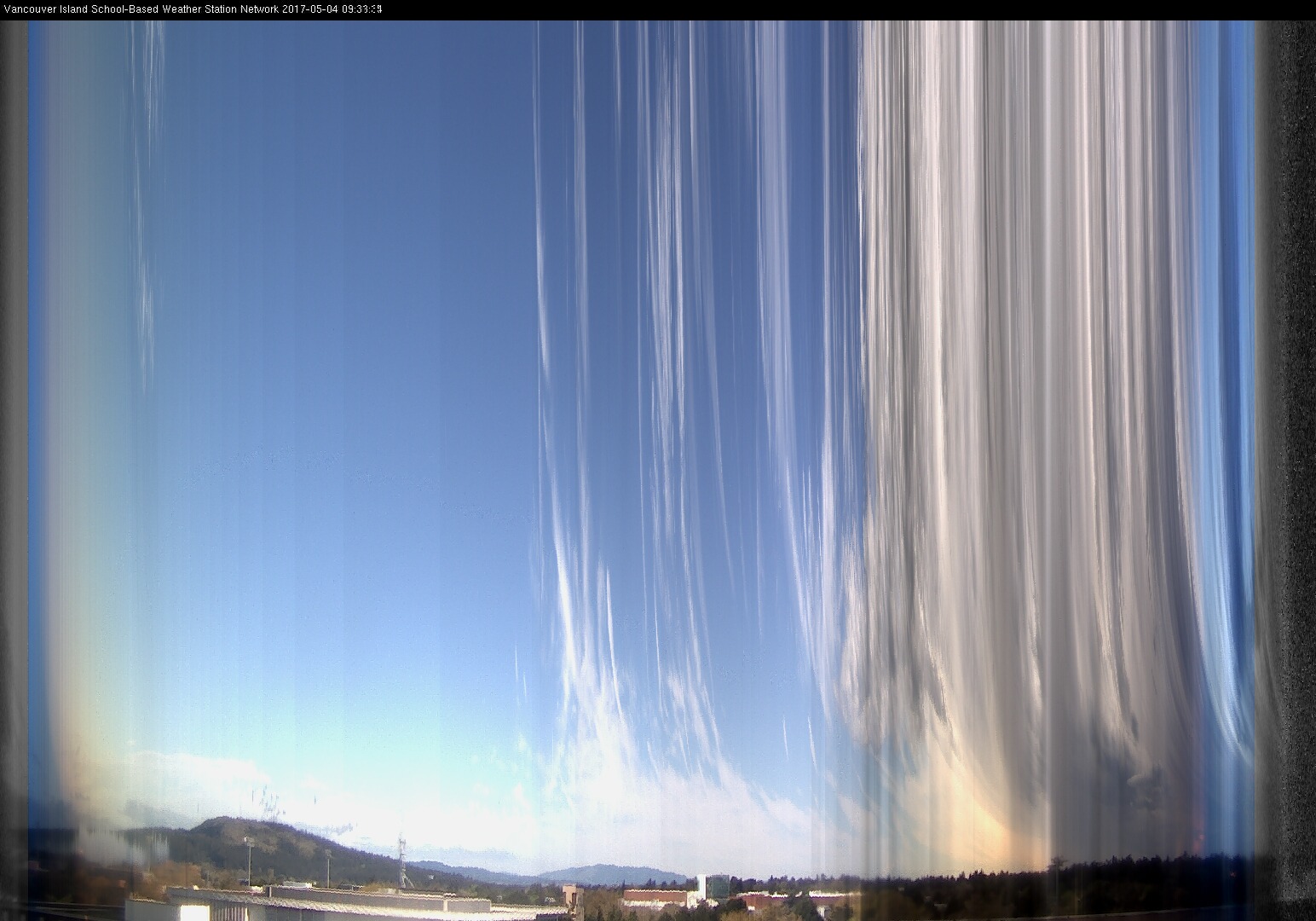 image of the sky seen from UVic, each column of pixels is a different minute, keogram