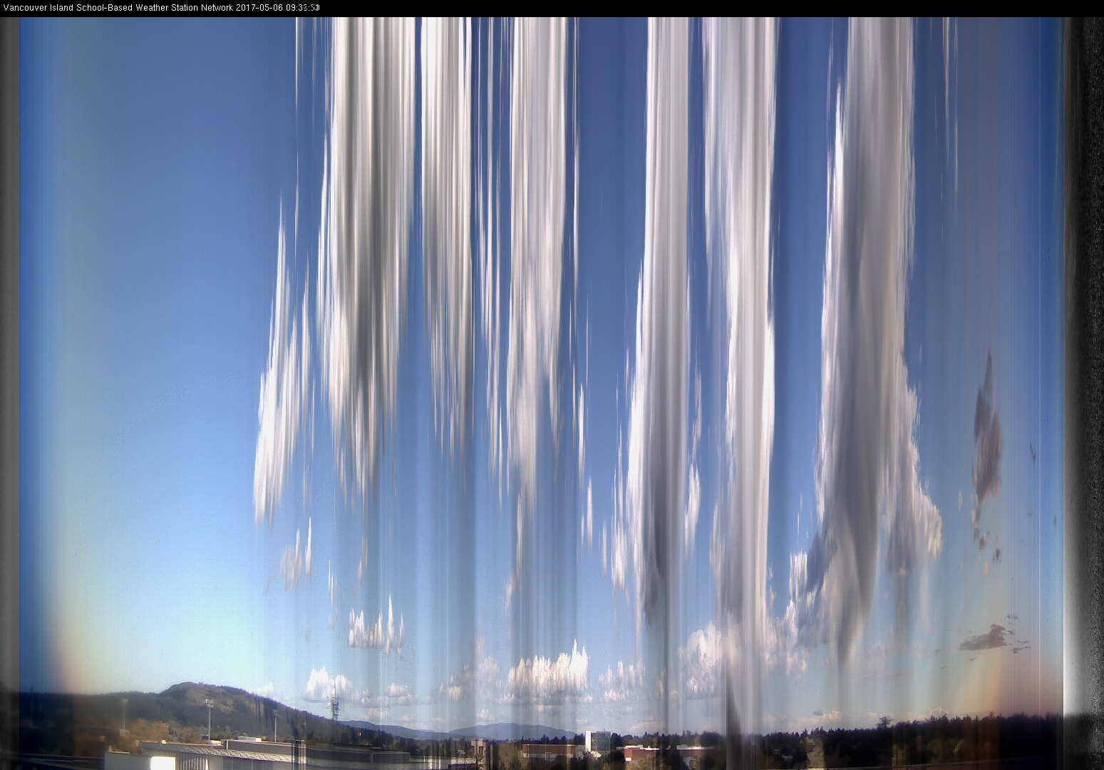 image of the sky seen from UVic, each column of pixels is a different minute, keogram