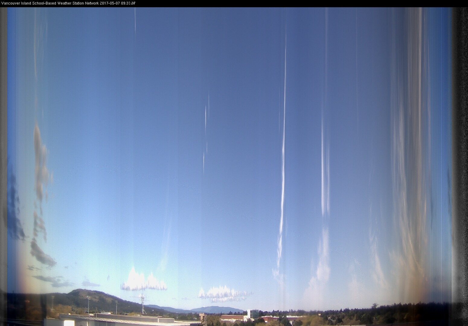 image of the sky seen from UVic, each column of pixels is a different minute, keogram