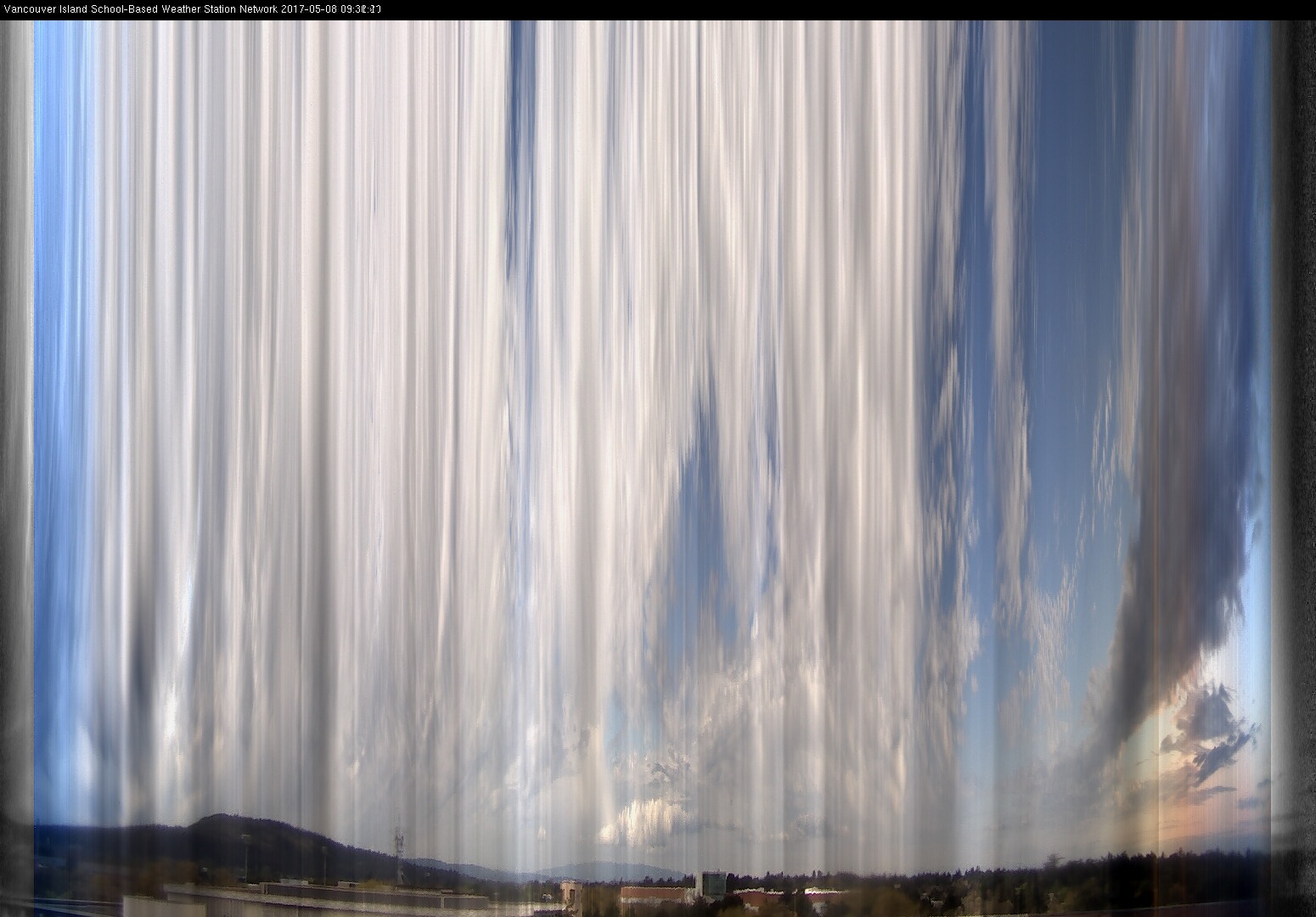 image of the sky seen from UVic, each column of pixels is a different minute, keogram
