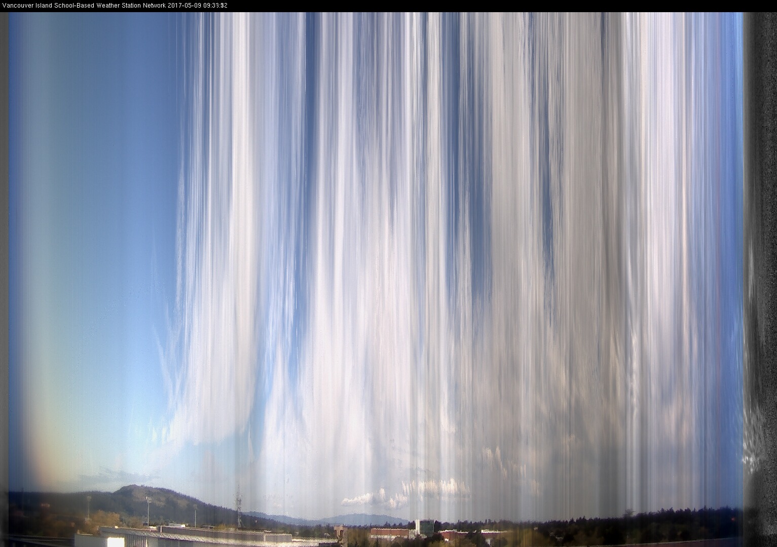 image of the sky seen from UVic, each column of pixels is a different minute, keogram