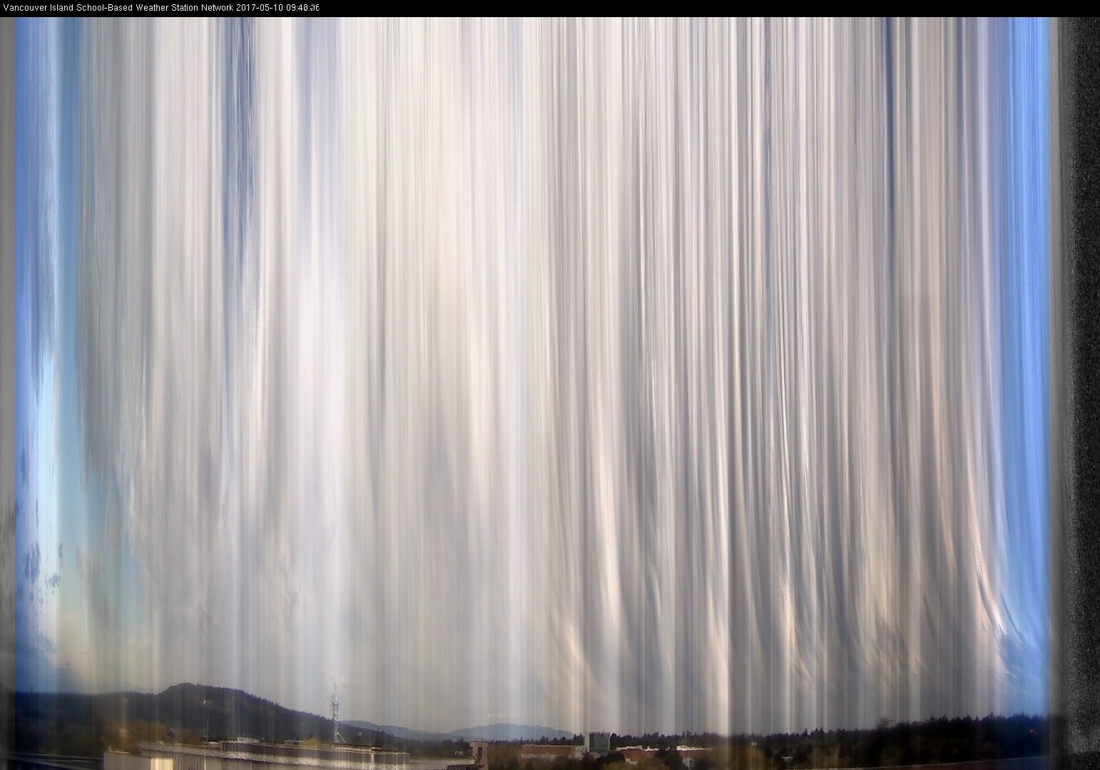 image of the sky seen from UVic, each column of pixels is a different minute, keogram