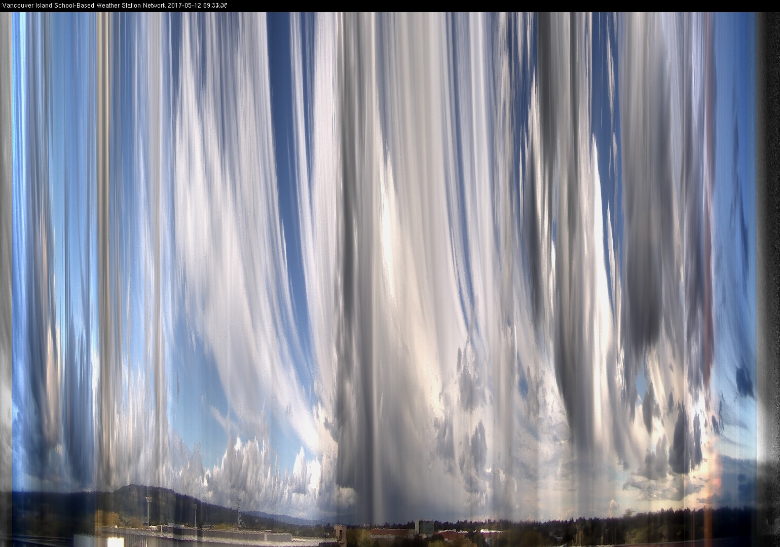 image of the sky seen from UVic, each column of pixels is a different minute, keogram
