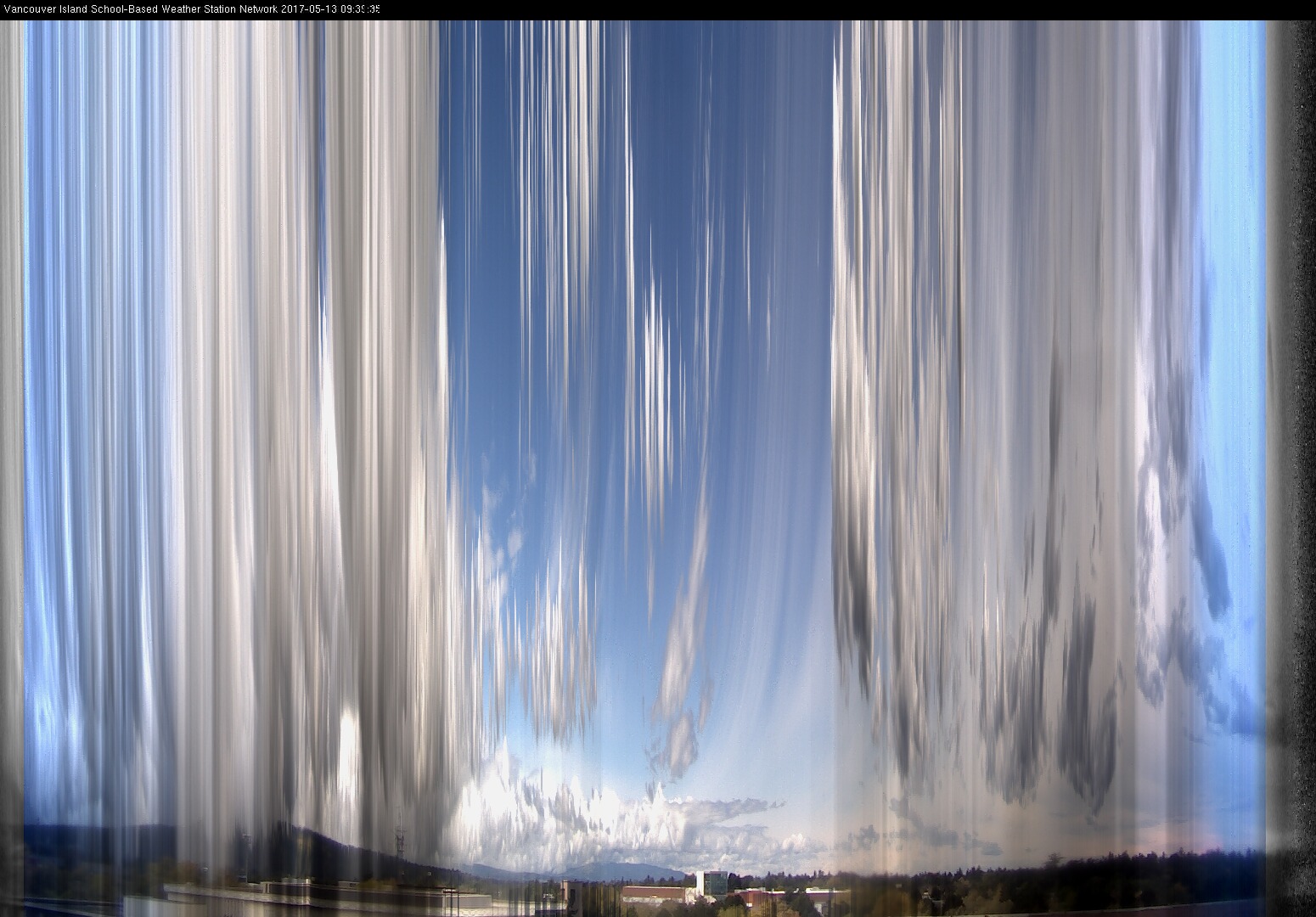image of the sky seen from UVic, each column of pixels is a different minute, keogram