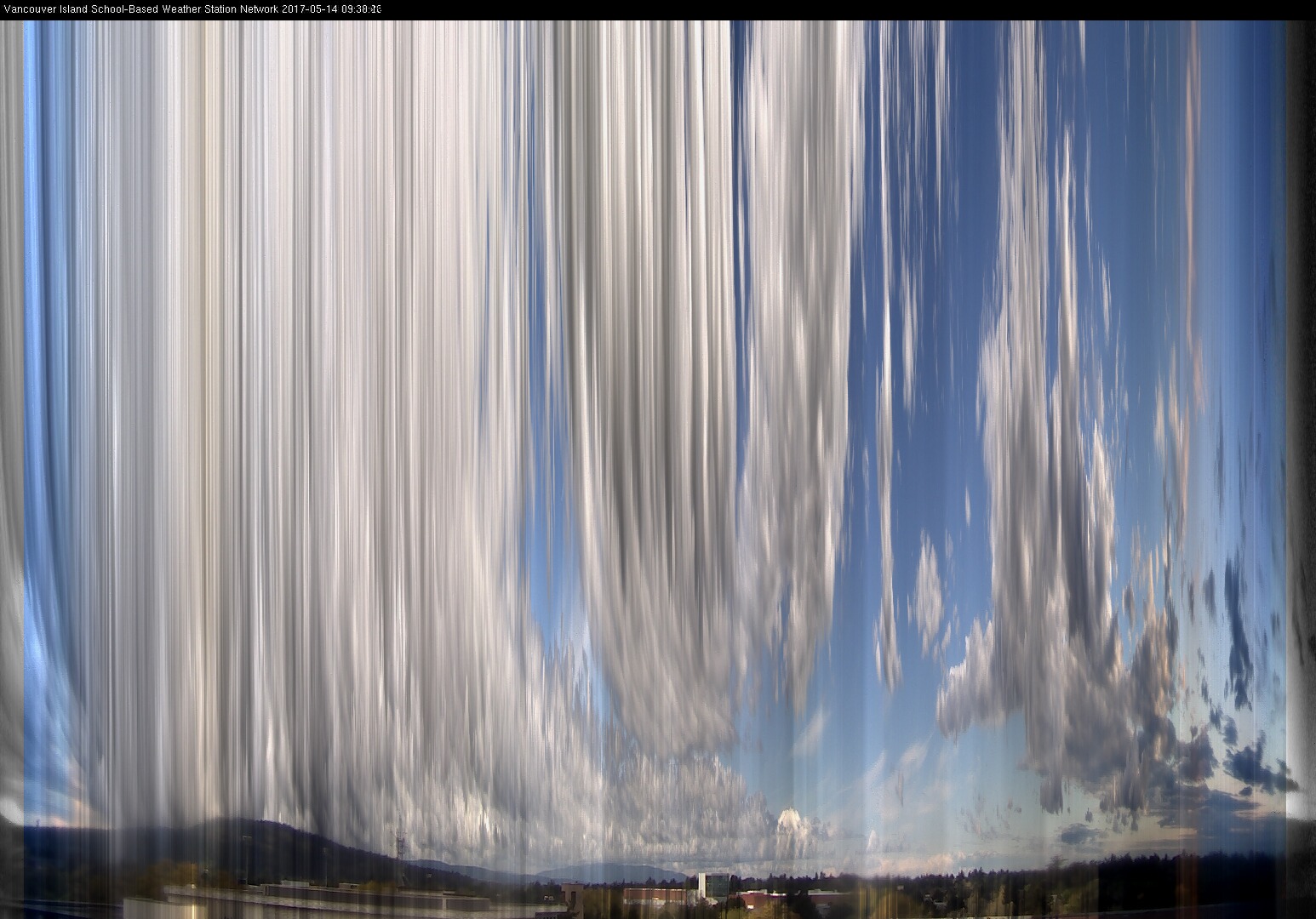 image of the sky seen from UVic, each column of pixels is a different minute, keogram
