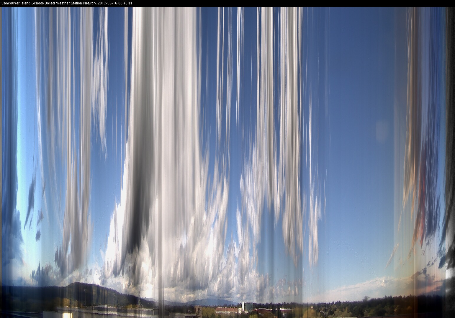 image of the sky seen from UVic, each column of pixels is a different minute, keogram
