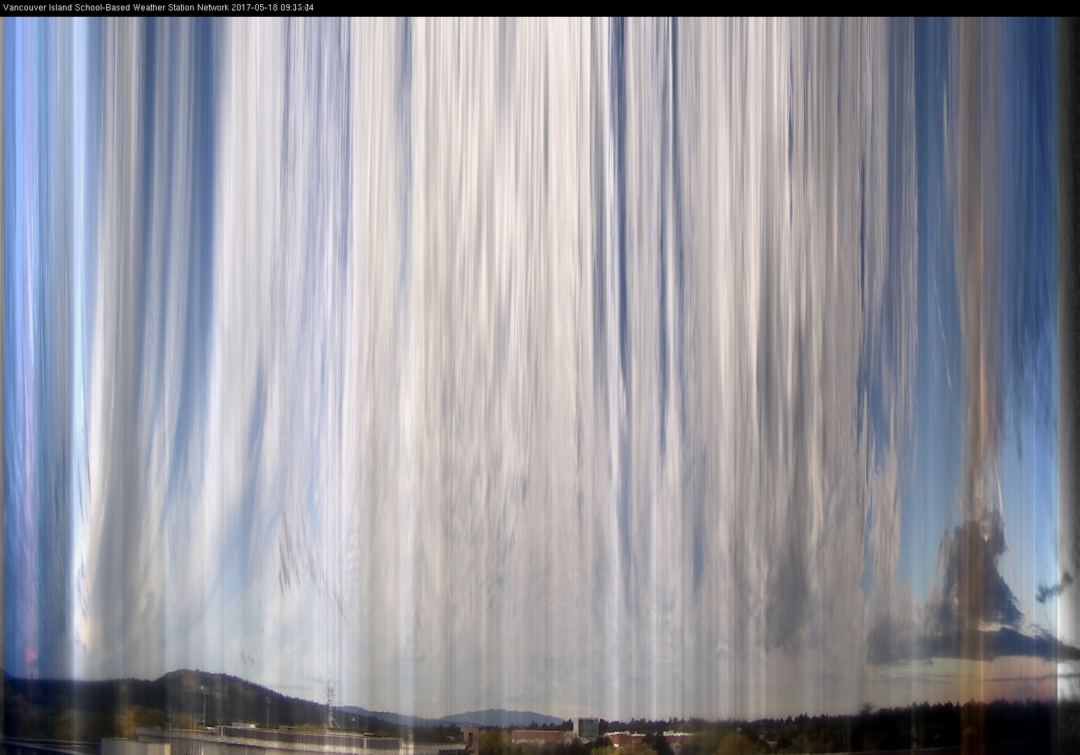 image of the sky seen from UVic, each column of pixels is a different minute, keogram