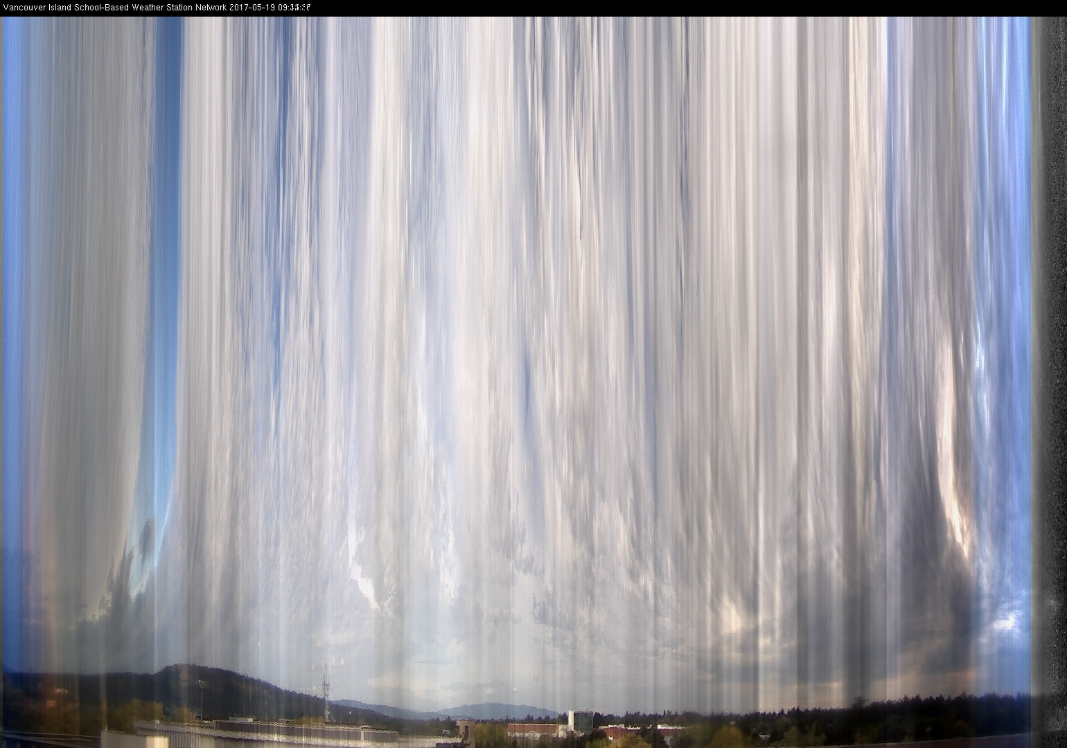 image of the sky seen from UVic, each column of pixels is a different minute, keogram