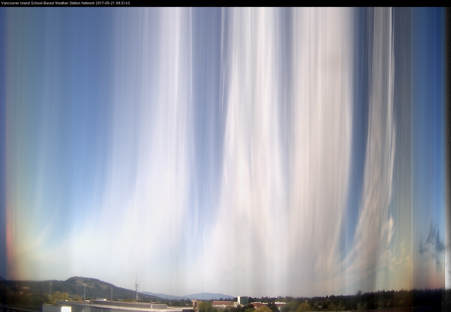 image of the sky seen from UVic, each column of pixels is a different minute, keogram