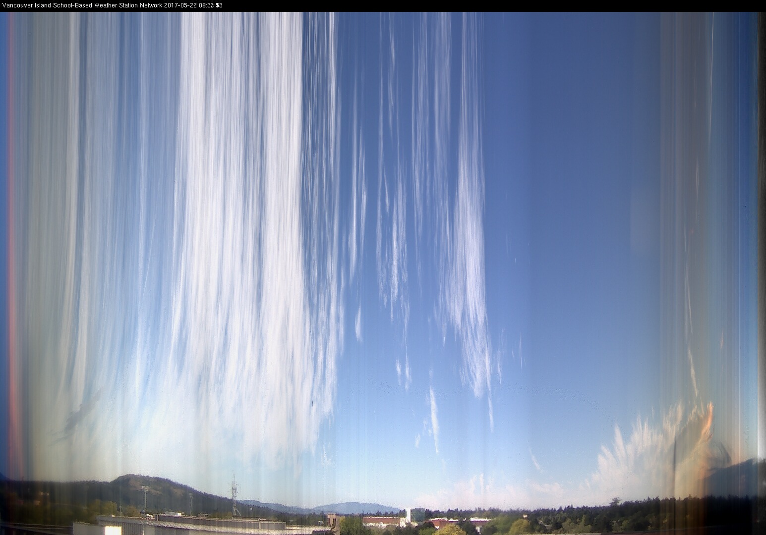 image of the sky seen from UVic, each column of pixels is a different minute, keogram