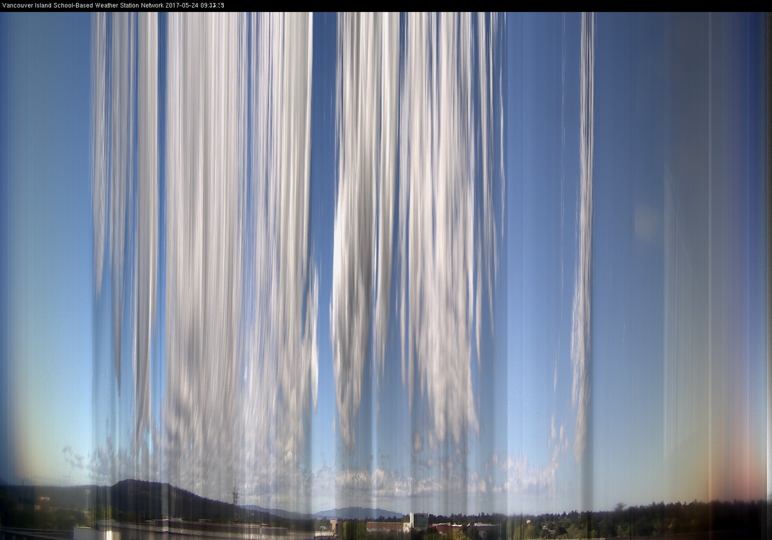 image of the sky seen from UVic, each column of pixels is a different minute, keogram