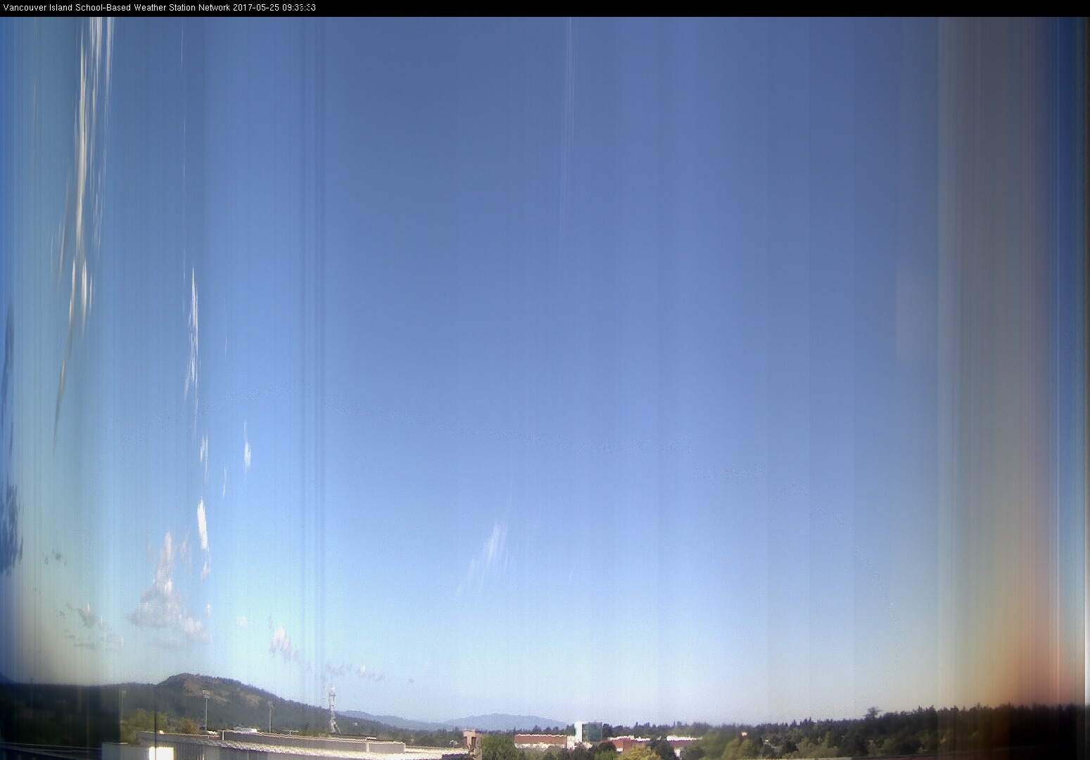 image of the sky seen from UVic, each column of pixels is a different minute, keogram