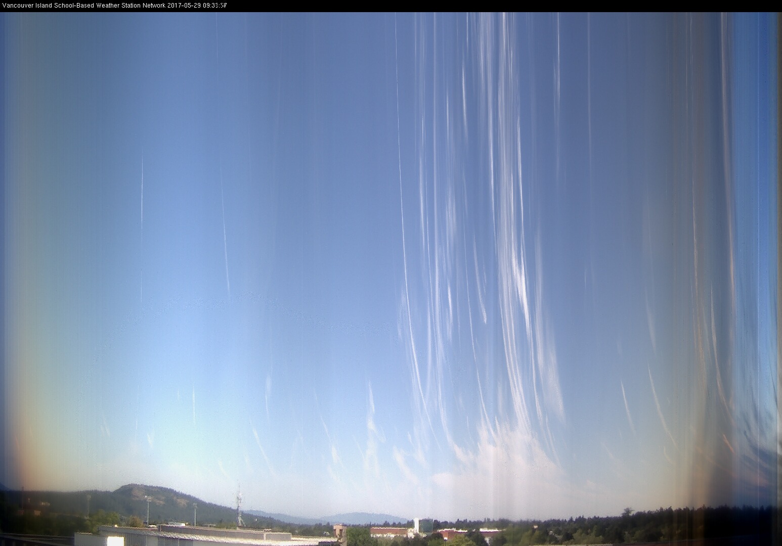 image of the sky seen from UVic, each column of pixels is a different minute, keogram