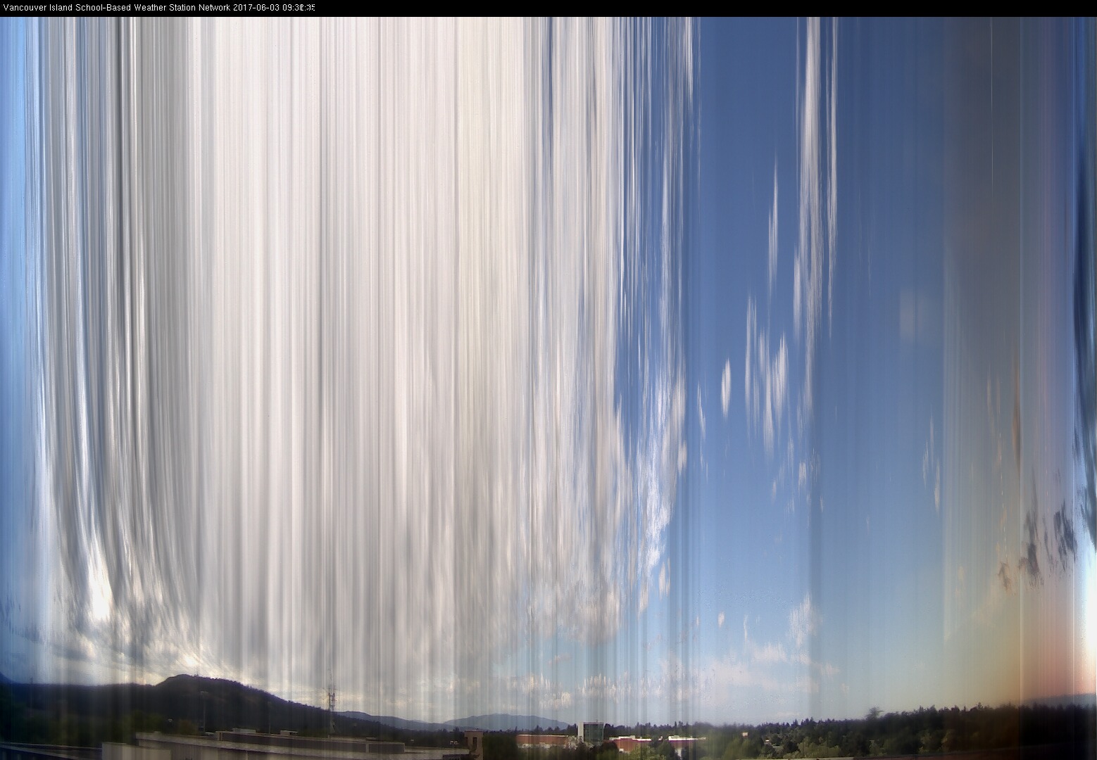 image of the sky seen from UVic, each column of pixels is a different minute, keogram