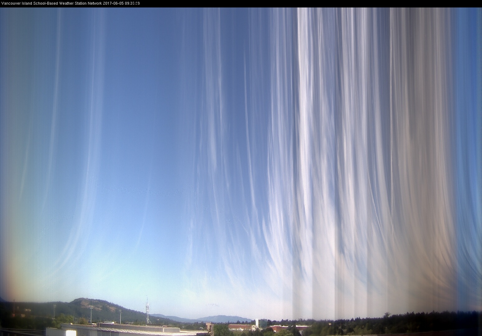 image of the sky seen from UVic, each column of pixels is a different minute, keogram