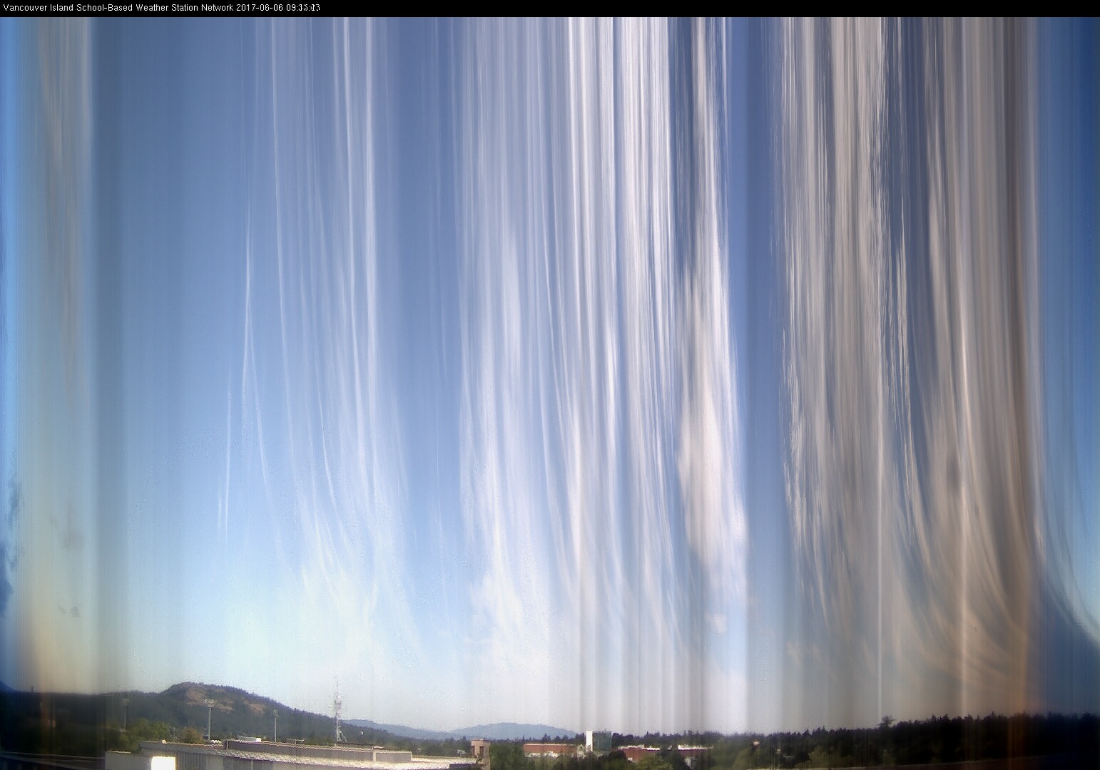 image of the sky seen from UVic, each column of pixels is a different minute, keogram