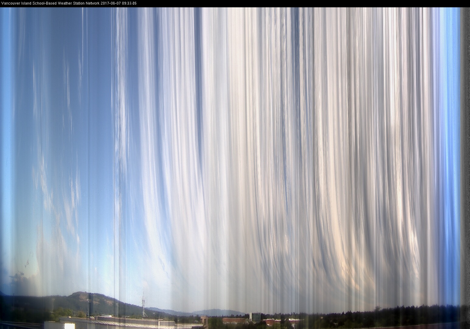 image of the sky seen from UVic, each column of pixels is a different minute, keogram