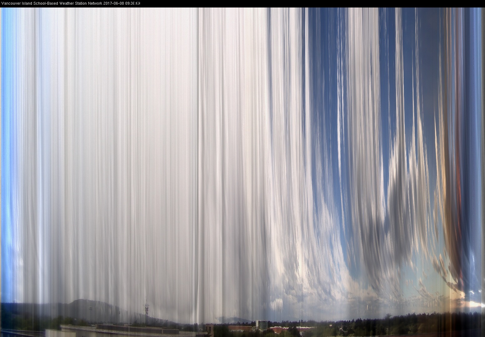 image of the sky seen from UVic, each column of pixels is a different minute, keogram