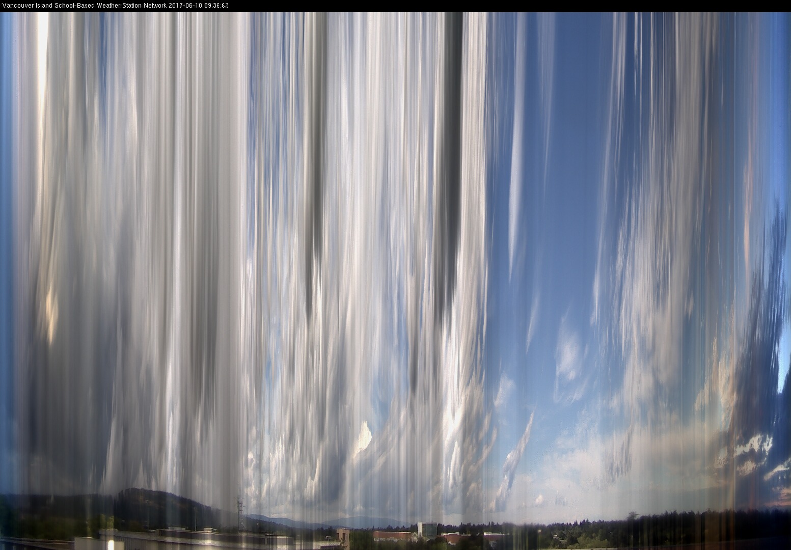 image of the sky seen from UVic, each column of pixels is a different minute, keogram