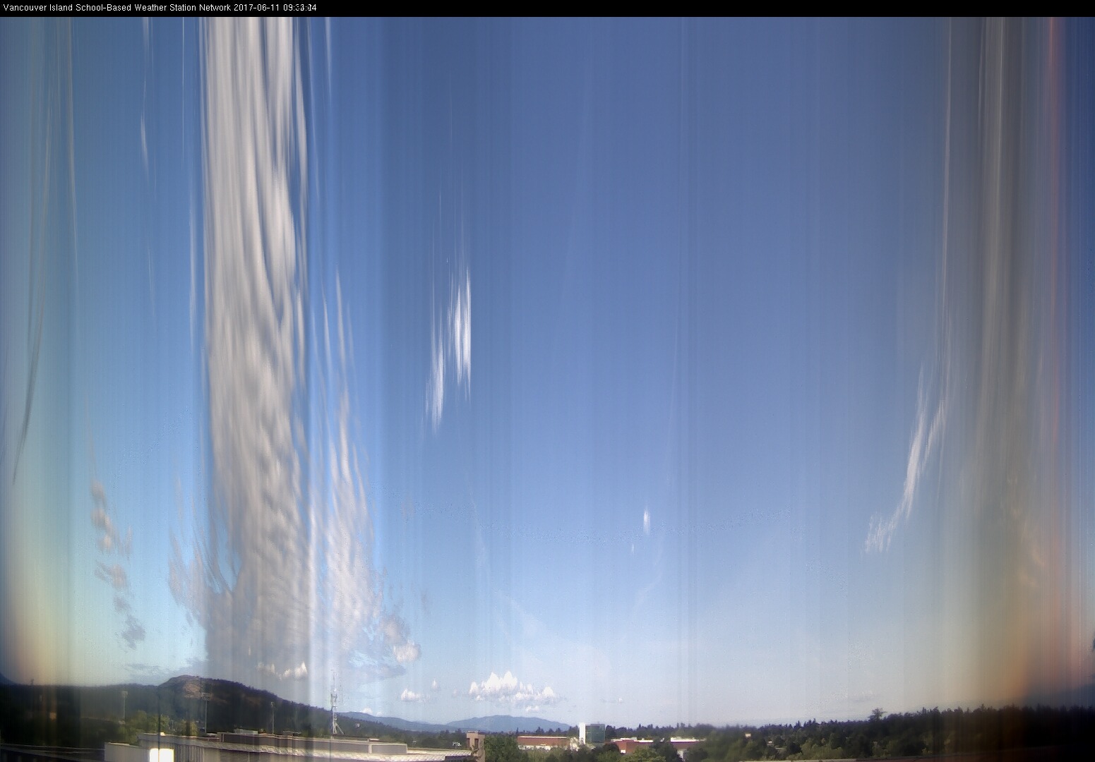 image of the sky seen from UVic, each column of pixels is a different minute, keogram