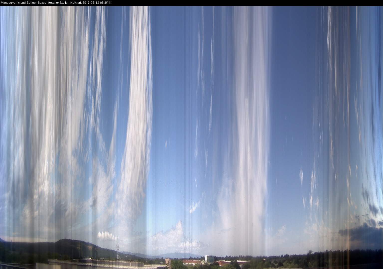 image of the sky seen from UVic, each column of pixels is a different minute, keogram