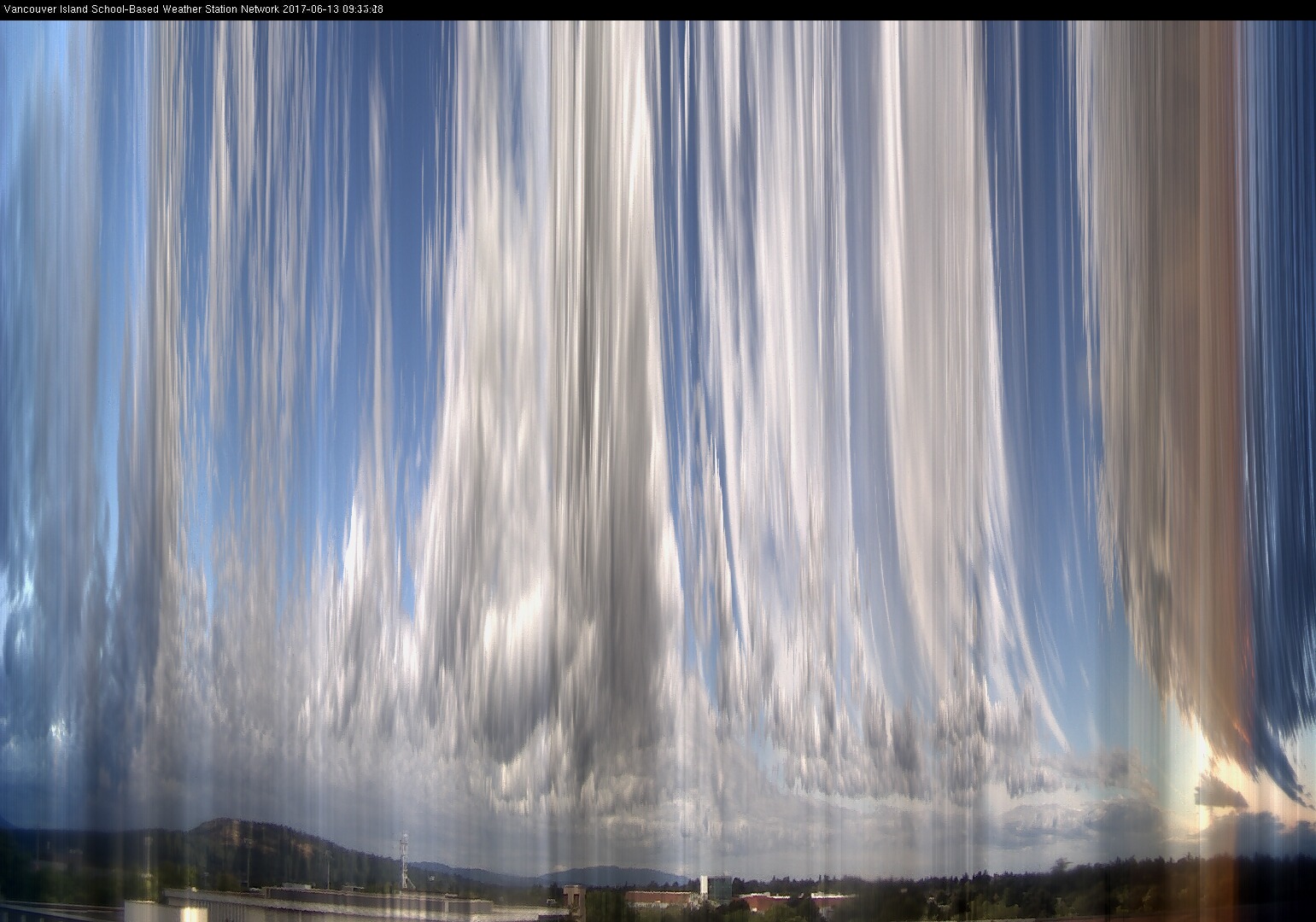 image of the sky seen from UVic, each column of pixels is a different minute, keogram