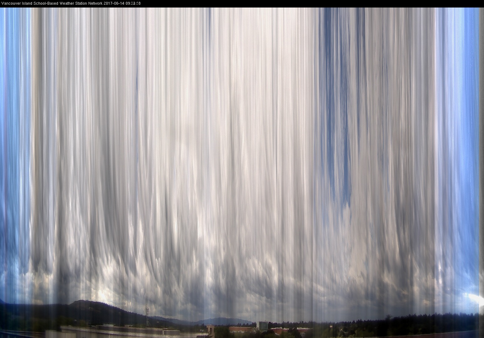 image of the sky seen from UVic, each column of pixels is a different minute, keogram