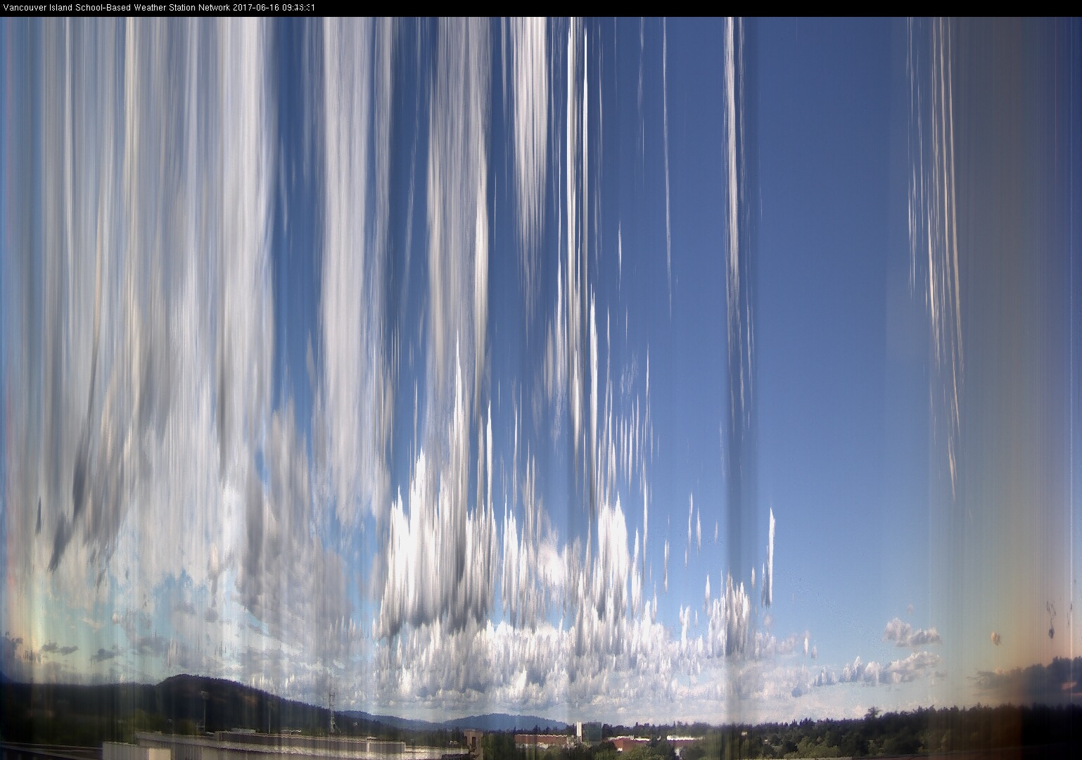 image of the sky seen from UVic, each column of pixels is a different minute, keogram